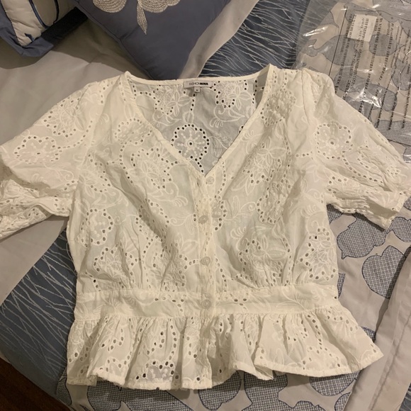 White Eyelet Peplum Top - Picture 3 of 3